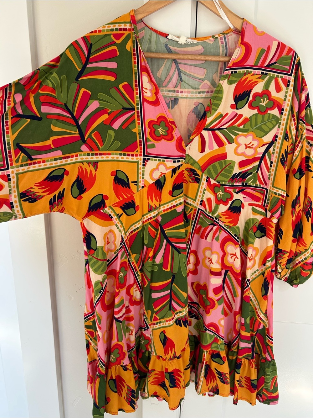 Tropical Patchwork Maxi Dress - Pink, Green & Yellow